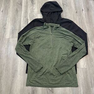 Lululemon Shirt Mens Sz Med Large Black Green Surge Warm Quarter Zip Top Read